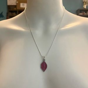 Coach Pink Enamel Lips Pendant .925 Sterling Silver Necklace